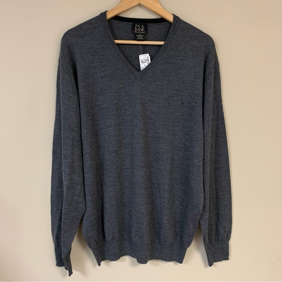 JOS A BANK Merino Wool Sweater Mens XL Signature Collection V Neck Gray Pullover - Picture 3 of 13